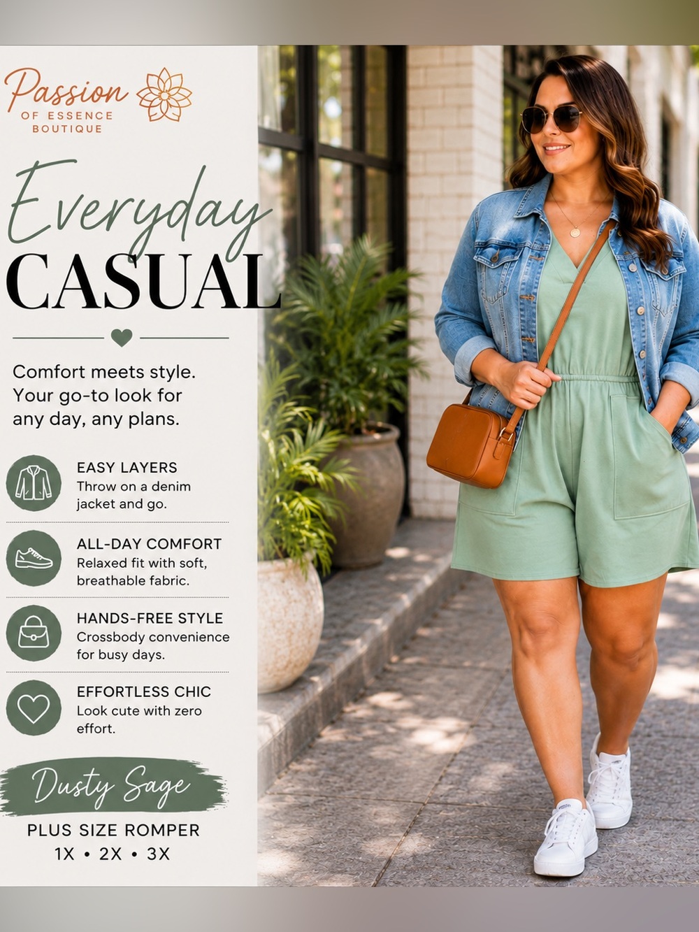 Sage Breeze V-Neck Romper with Pockets | Plus Size 1X-3X